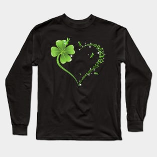 Cute Dragonfly Love Heart Irish Shamrock St Patricks Day Long Sleeve T-Shirt